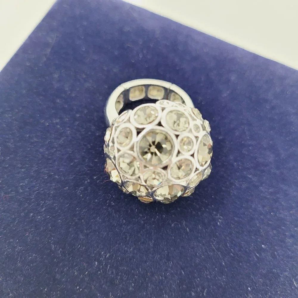 Ann Taylor Loft Silver Rhinestone Dome Stretch Ring